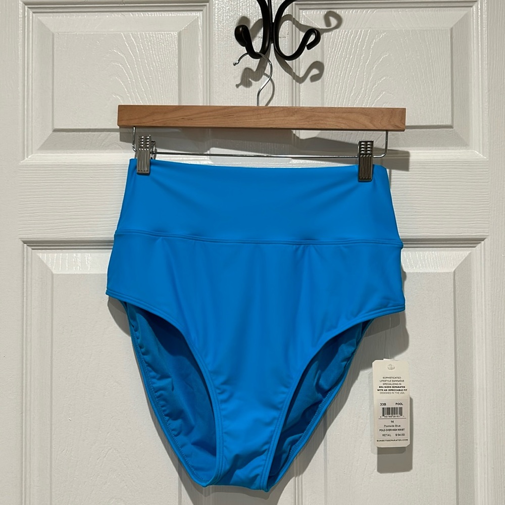 Sunsets California Poolside Blue Fold Over High Waist Bottoms